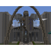 a view of these grand arches with the giant 'angel knight' statue the person built
